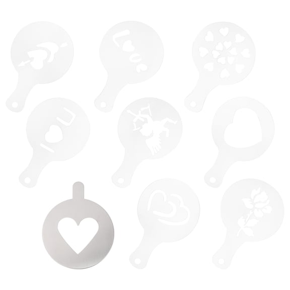 ETHZZLE Reusable Coffee Stencils White Plastic for Valentine's Day Baking 9Pcs