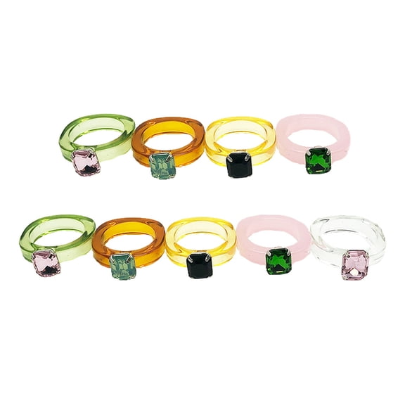 ETHZZLE 9Pcs Unique Rings Acrylic Jewelry Decor Assorted Color re Shape For Women Parties