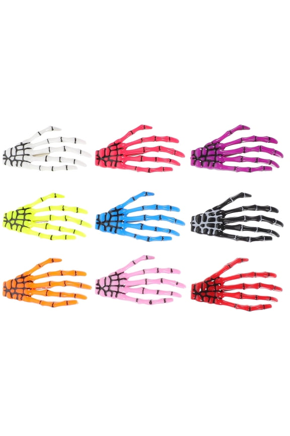 9Pcs Skull Hand Bone Claw Hair Pin Clips Assorted Color Punk Accessories for Girls
