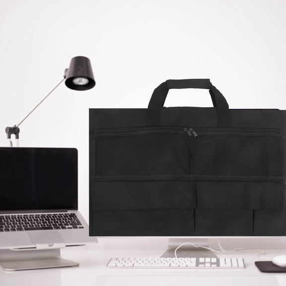ETHZZLE Black Nylon Desktop Computer Monitor Dust Cover for Protective Screen and Portable Carrying Case