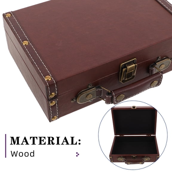 ETHZZLE Wood Retro Storage Box Brown Vintage Suitcase Style Trunk for Stylish Organization