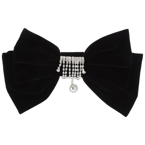 ETHZZLE Large Black Velvet and Rhinestone Bow Barrette for Special Occasions