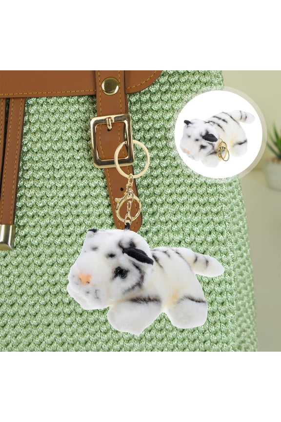 Bag Charm Plush Tiger Keychain White Plush Zinc Alloy Keychain for Backpack and Purse 1Pack