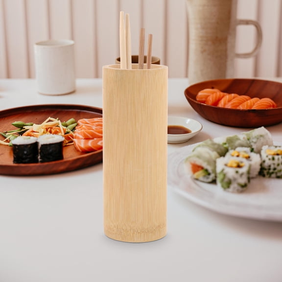 ETHZZLE Beige Bamboo Utensil Holder Multipurpose Organizer for Kitchen Countertop