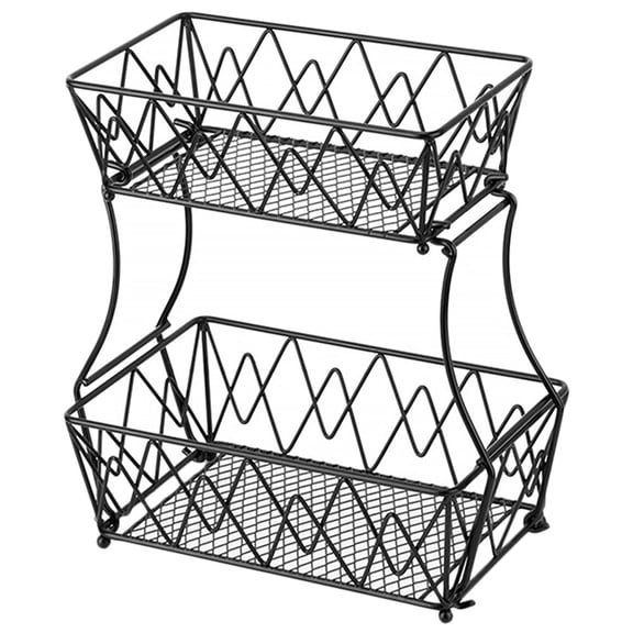 ETHZZLE Black Double Layer Fruit Stand Storage Basket with Glossy Finish and Stable Base for Counter Or Cabinet