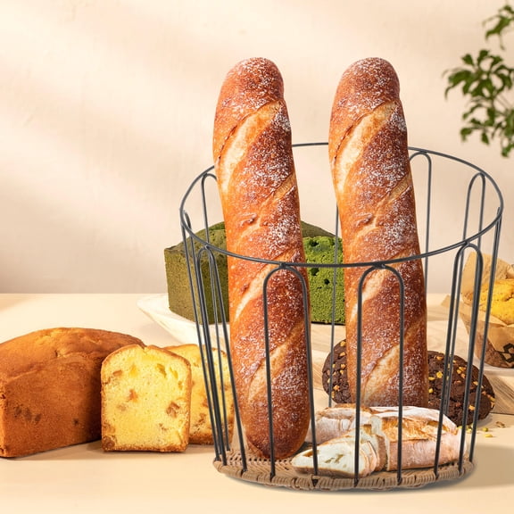 ETHZZLE Multifunctional Bread Storage Basket with Woven Iron Frame for Kitchen and Living Room