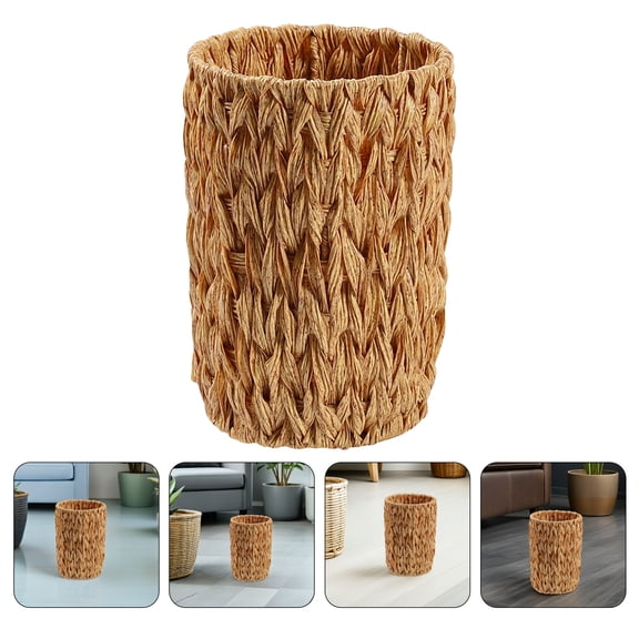 ETHZZLE Boho Style Small Trash Can with Plastic Rattan Design for Home, Desk, Kitchen, and Office Storage