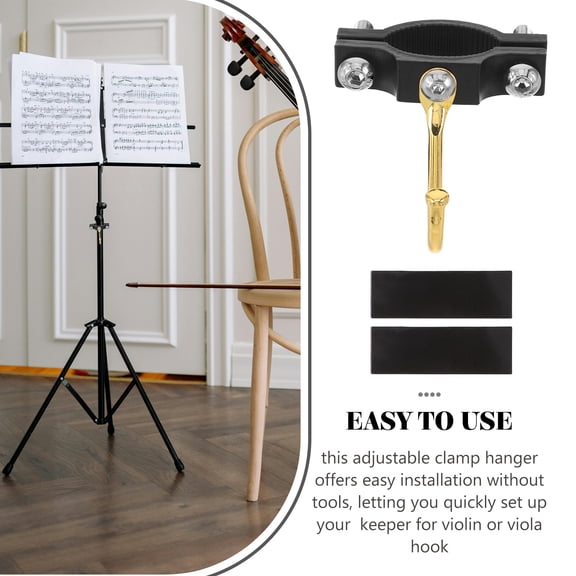ETHZZLE Universal Adjustable Violin Bow Holder Metal Clamp Hook for Music Stand Black