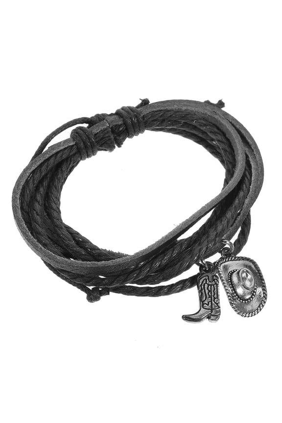Bracelet for Men Black Western Theme Lightweight Multi Layer Design