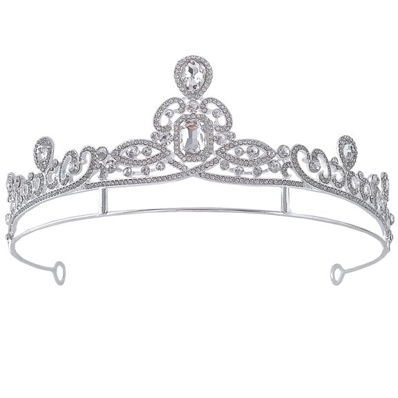 ETHZZLE Bridal Plated Silver Rhinestone Crown for Weddings Formal Events with Detailed Craftsmanship