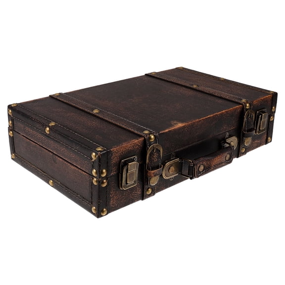 ETHZZLE Brown Retro Wooden Storage Trunk Suitcase Style Decorative Chest for Keepsakes