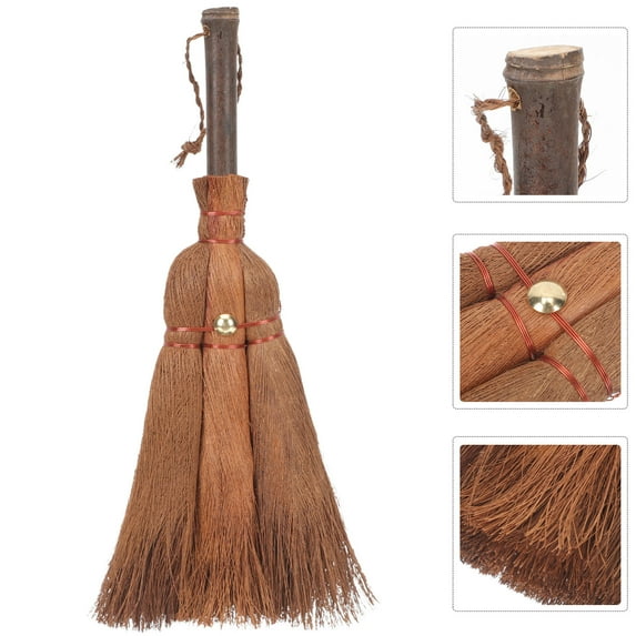 ETHZZLE 2pcs Brown Silk Mini Broom and Straw Whisk Set for Tea Tray, Keyboard, Dustpan - Home Cleaning Accessories