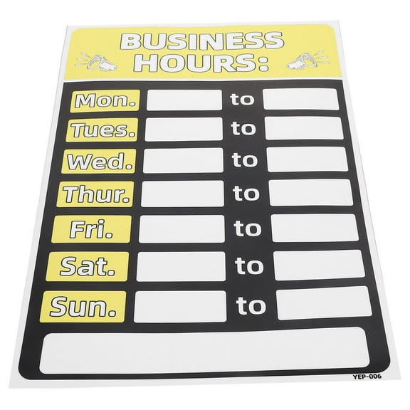 ETHZZLE Business Hours Sign Yellow Self Adhesive PVC Removable Store Opening Hours Decal