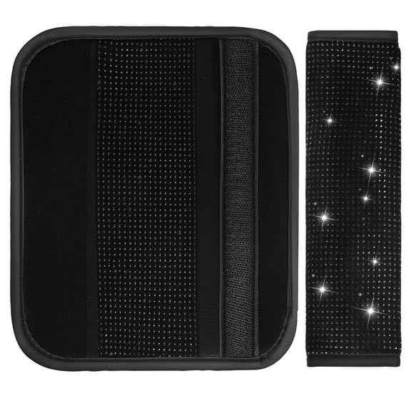 ETHZZLE Car Belt Pads Covers Black Microfiber Rhinestone Protective Padding for 2Pcs
