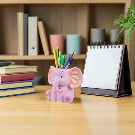 ETHZZLE Cartoon Pen Holder - Desk Decor Organizer For Office - Animal Elephant Desktop Pencil Cup Animal Themed Stationery Holder 4.72x4.72x3.93in