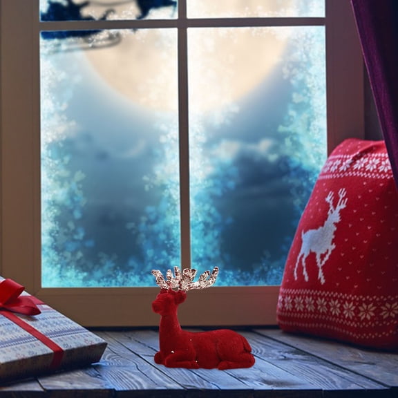 ETHZZLE Christmas Decoration Reindeer Deer Shape Flocking Tabletop Decor 1Set