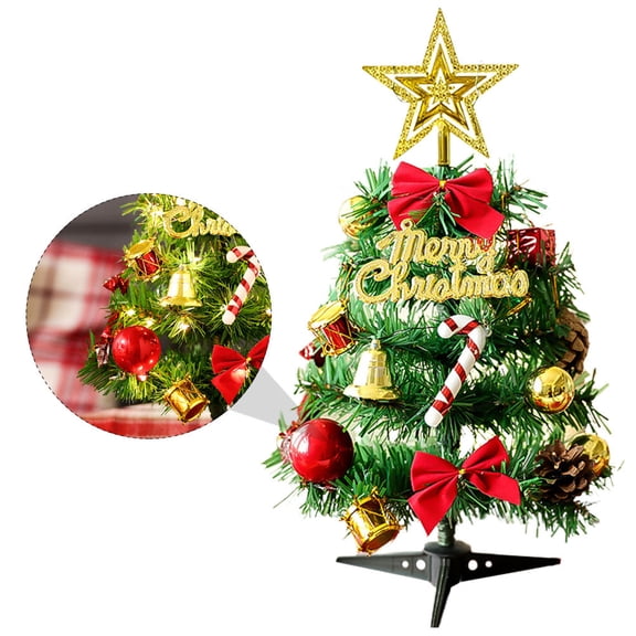 ETHZZLE 1Set Desktop Christmas Tree with 14 Piece Ornament Set and Festive Gar for Holiday Decor