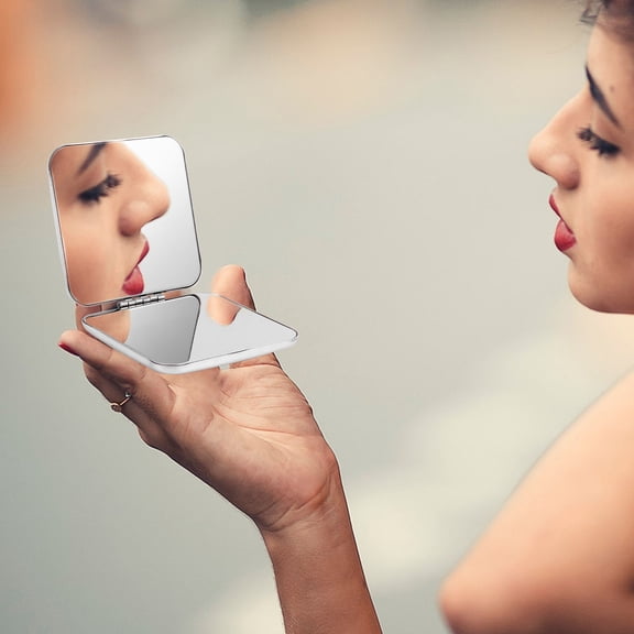 ETHZZLE Classic Plated Silver Pocket Makeup Mirror Double Side Compact for Easy Carry