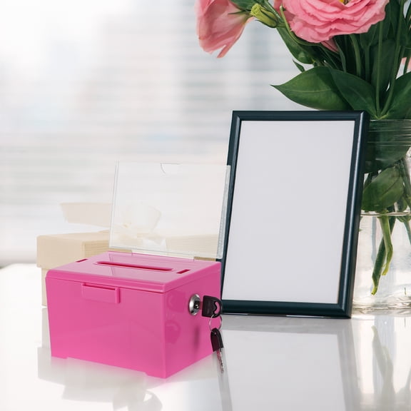 ETHZZLE Clear Acrylic Suggestion Box with Lock and Slot Pink for Office and Community Feedback