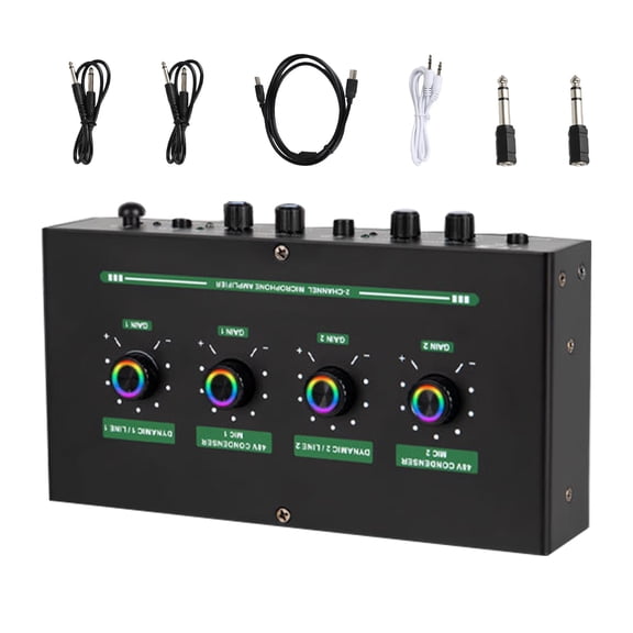 ETHZZLE Compact Desktop Mic Amplifier with Vocal Effects and Dual Mic Inputs for Podcast and Live Streaming