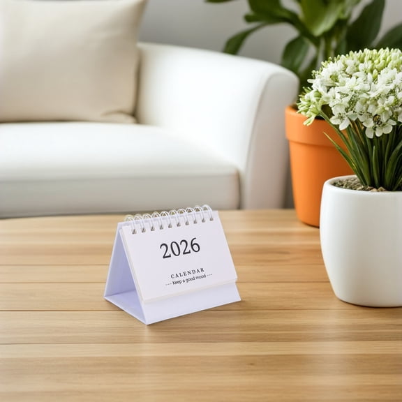 ETHZZLE Compact White Desk Calendar 2026 Foldable Stand Desktop Planner for Office Scheduling