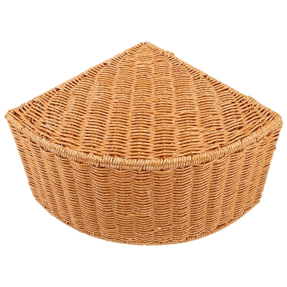 ETHZZLE Handwoven Fan Shaped Corner Storage Basket with Lid for Bedroom Use