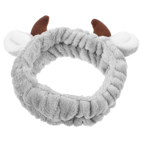 ETHZZLE Cute Ox Horn Headband in Grey Fabric for Makeup Face Wash and Bath Use
