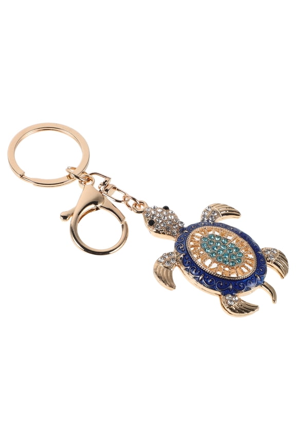 Blue Glitter Turtle Keychain Alloy Animal Keyring with Rhinestone for Handbag Backpack Charm