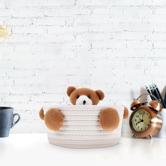 ETHZZLE Cute Cartoon Bear Woven Basket Organizer for Storage Multi Cotton Rope Decorative Storage Bin 14.5x14.5x10.5