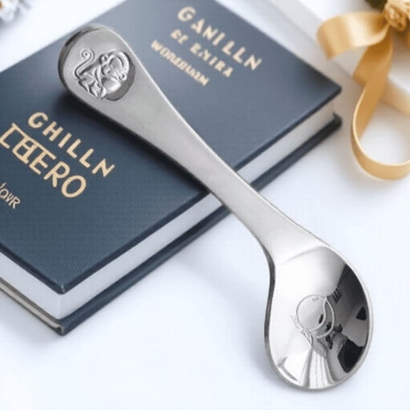 ETHZZLE Stainless Steel Self Feeding Spoon with Left Bent Design and Engraved Animal Pattern