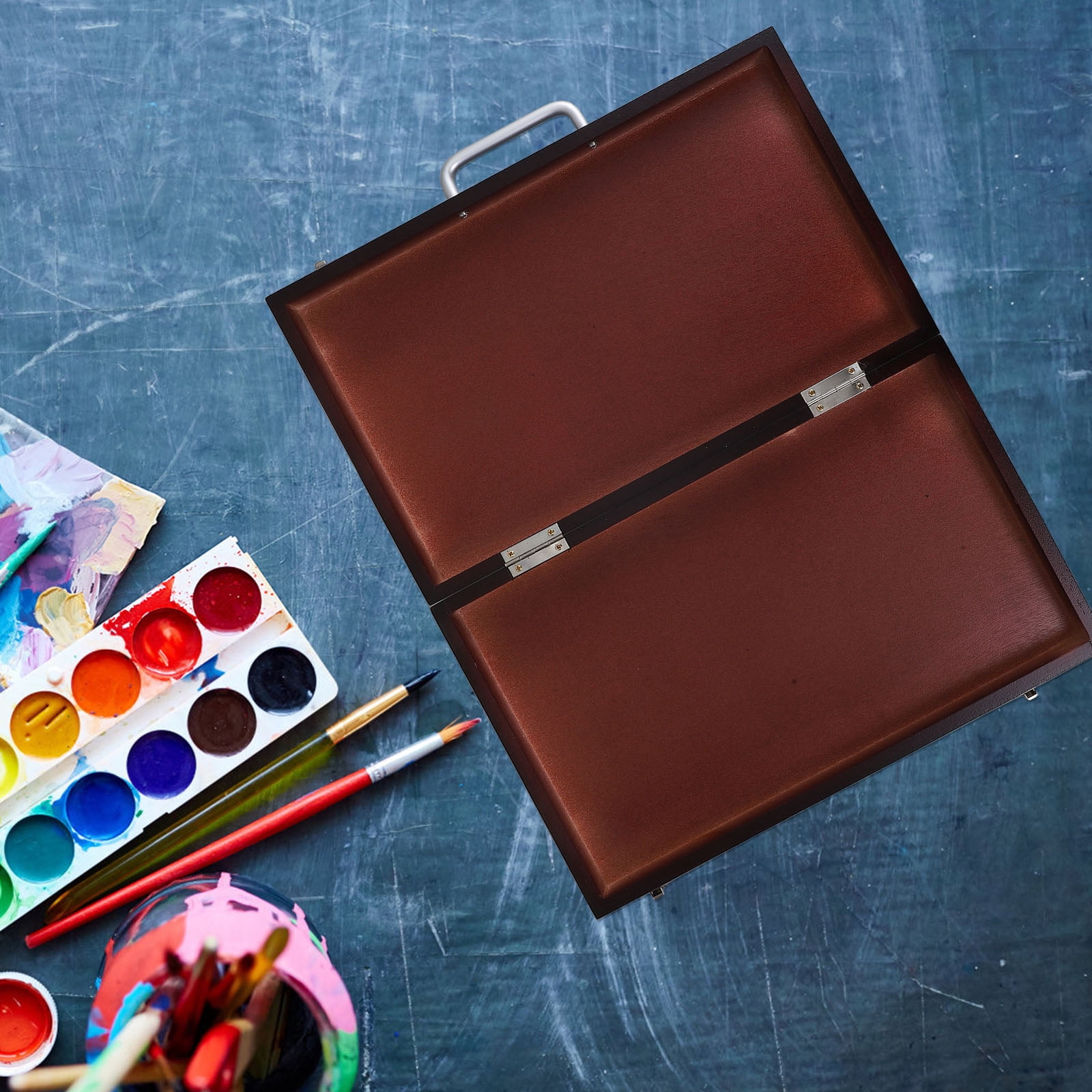 ETHZZLE Wood Watercolor Palette Portable Paint Box with Lid and Pen Holder for Painting