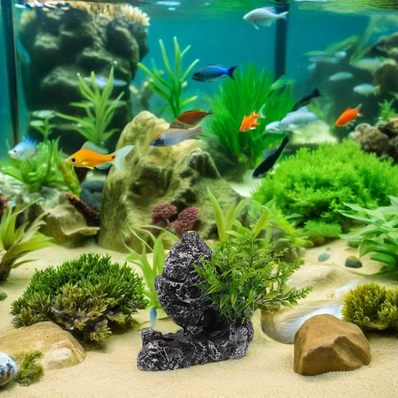 ETHZZLE Aquarium Decorative Rock Mountain Dark Grey Fake Rocks for Freshwater and Saltwater Tanks
