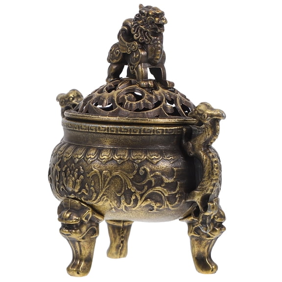 ETHZZLE Golden Copper Incense Burner with Lid, Decorative Aromatherapy Holder Featuring Intricate Carvings for Home and Office