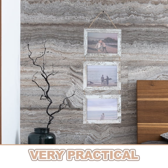 ETHZZLE Farmhouse Style Grey Wood Hanging Photo Frame Collage with Rope, Decorative Wall Art for Home and Living Room