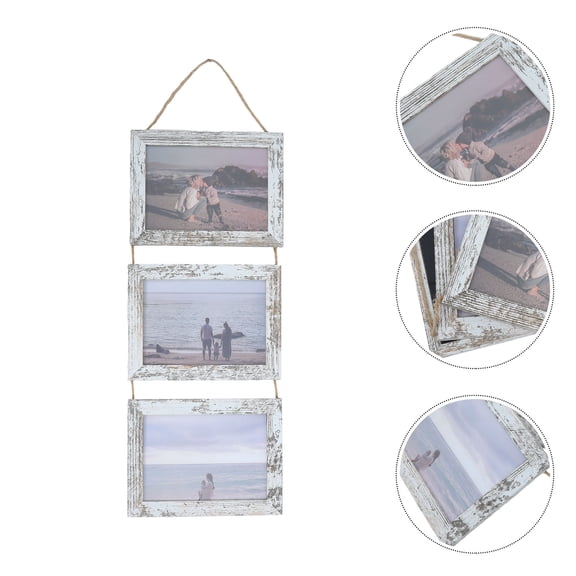 ETHZZLE Decorative Hanging Photo Frame with Rope Farmhouse Style Grey Wood Collage for Wall