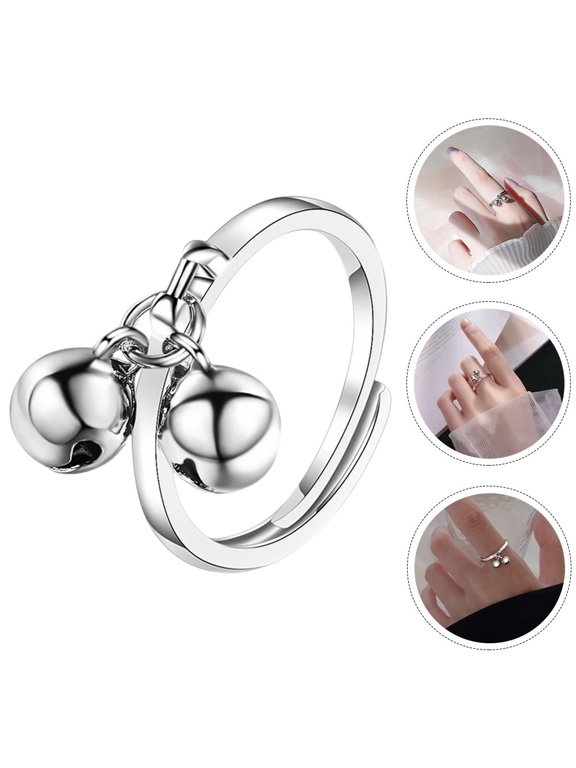 Adjustable Open Finger Ring with Double Bell Cute Ball Metal Decorative Ring