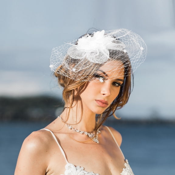 ETHZZLE Decorative White Fascinator Headwear with Flowers and Plume for Tea Party Or Formal Wear