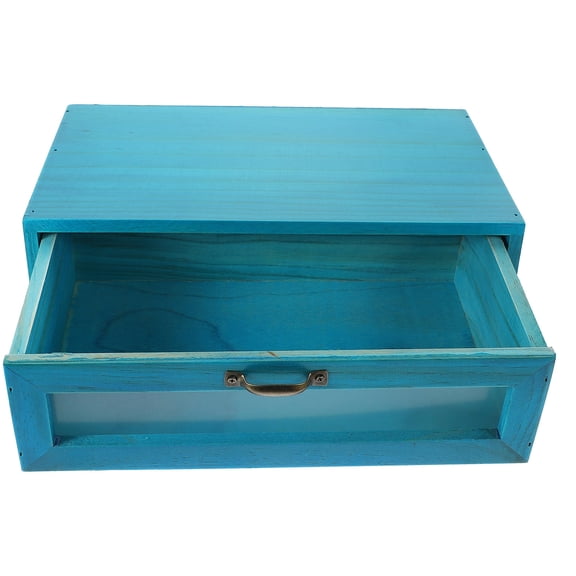 ETHZZLE Desktop Wooden Drawer Box Blue for Jewelry Phone Storage with Elegant Design