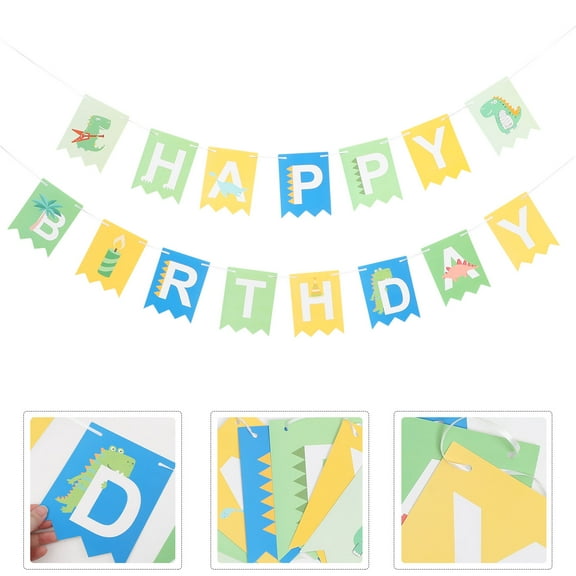 ETHZZLE Adorable Dinosaur Birthday Banner Assorted Color Paper Party Decoration