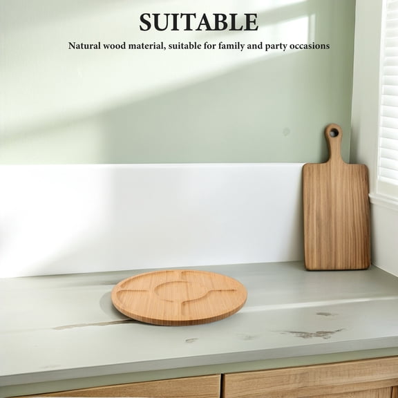 ETHZZLE Round Divided Design Wood Serving Tray Khaki 1Pack