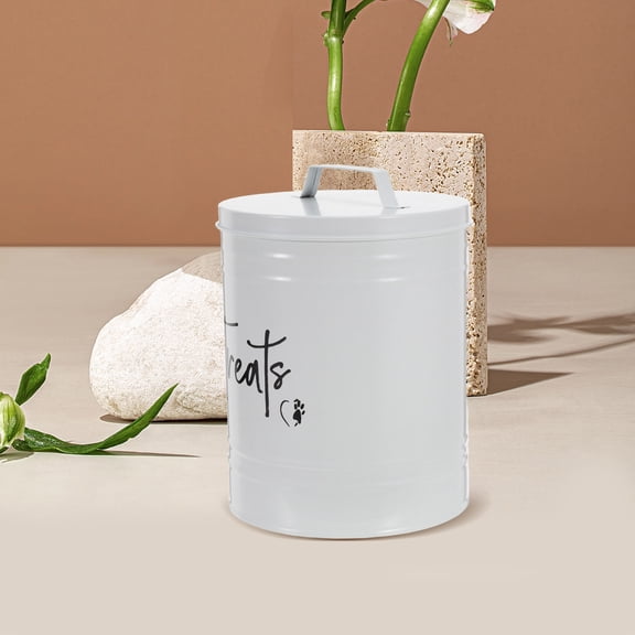 ETHZZLE White Metal Dog Food Storage Container Airtight Canister for Treat Organization