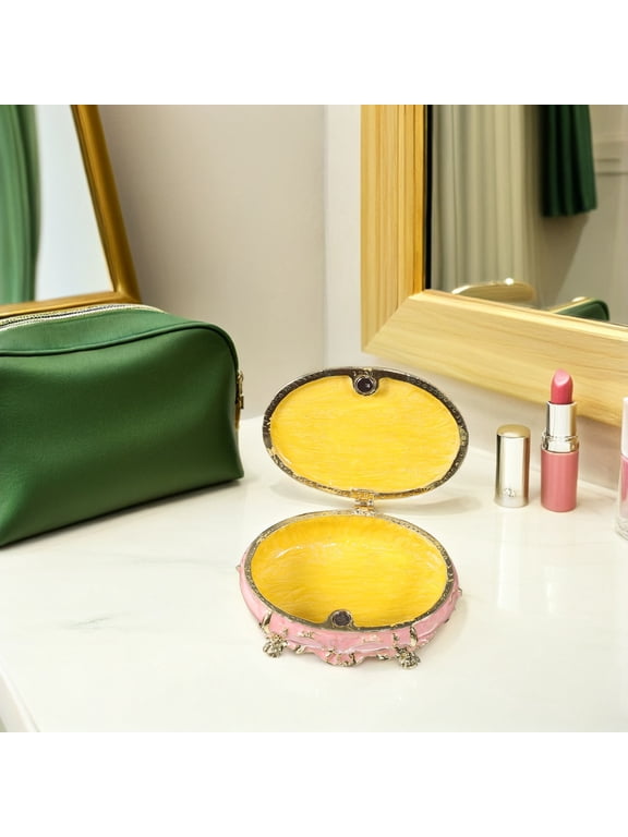 Decorative Metal Enamel Jewelry Chest Hand Painted Keepsake Box for Dressing Table Accessories