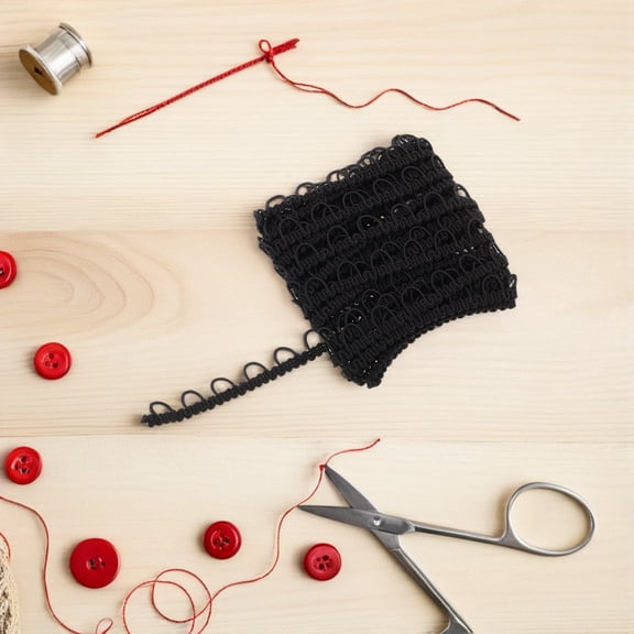 ETHZZLE Elastic Button Loop Trim Ribbon Black for DIY Sewing Crafts with Durable Stretch and Wave Pattern Design