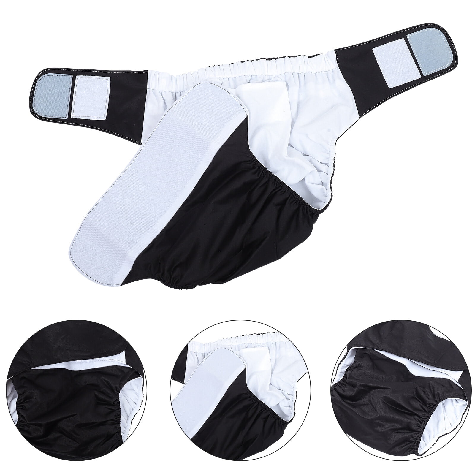 ETHZZLE Adult Postoperative Cloth Diaper Black Washable Leakproof Diaper with Sticky Strap
