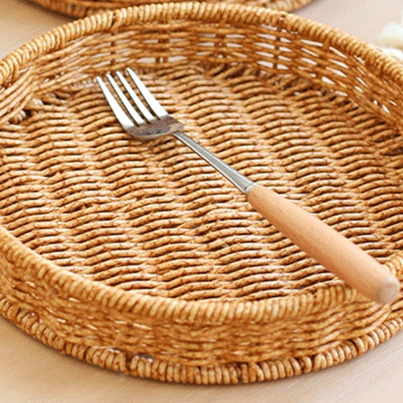 ETHZZLE Kitchen Trays Round Woven Tray Khaki 1Set