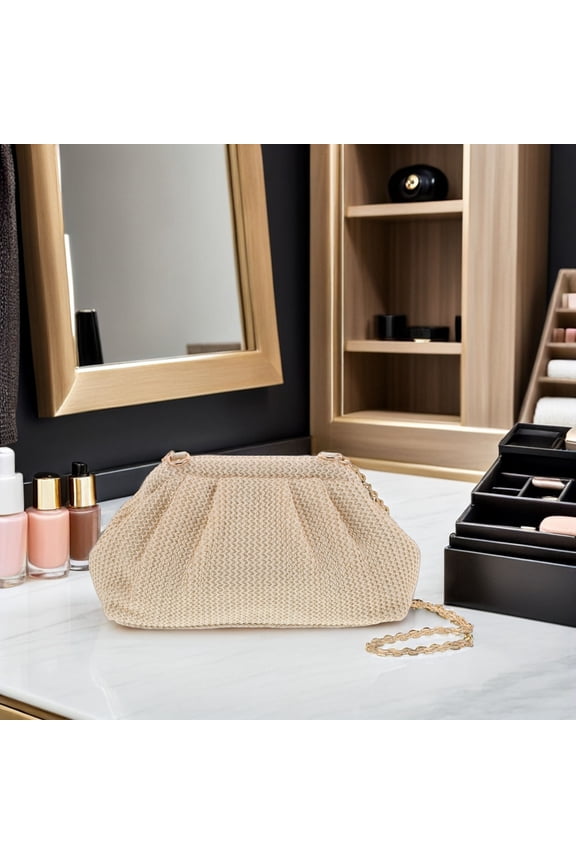 Fashionable Beige Cloud Clutch Bag Handmade Woven Purse for Weddings and Party Use