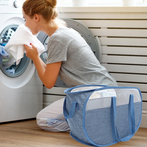 ETHZZLE Laundry Basket Foldable Dark Blue Cationic Cloth 1Set