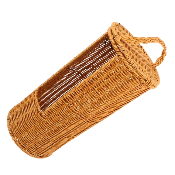 ETHZZLE Plastic Rattan Standing Cylinder Storage Basket with Lid - Organizer for Home and Office