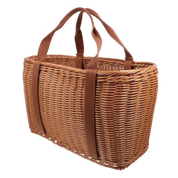 ETHZZLE Brown Handwoven Wicker Basket for Garden Fruit Picking Picnic and Grocery Shopping