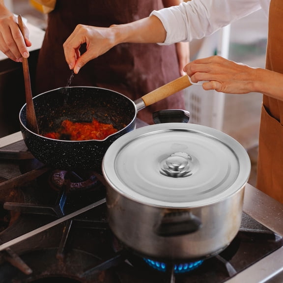 ETHZZLE Plated Silver Stainless Steel Universal Pot Lid with Spill Proof Edges and Sturdy Handle for Kitchen Containers